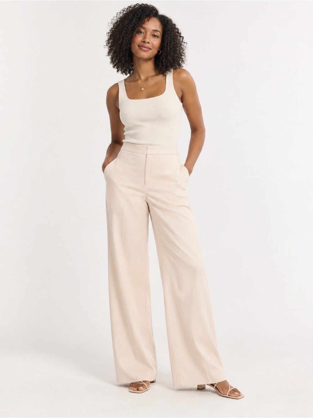 Banana Republic Cream Wide-Leg High-Rise Pants